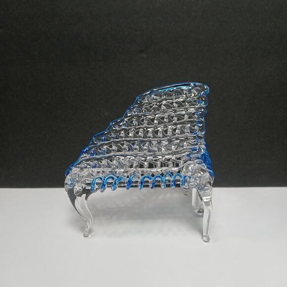 Hand Blown Spun Art Glass Mini Blue and Clear Grand Piano Figurine 3x3x2" - Picture 3 of 8